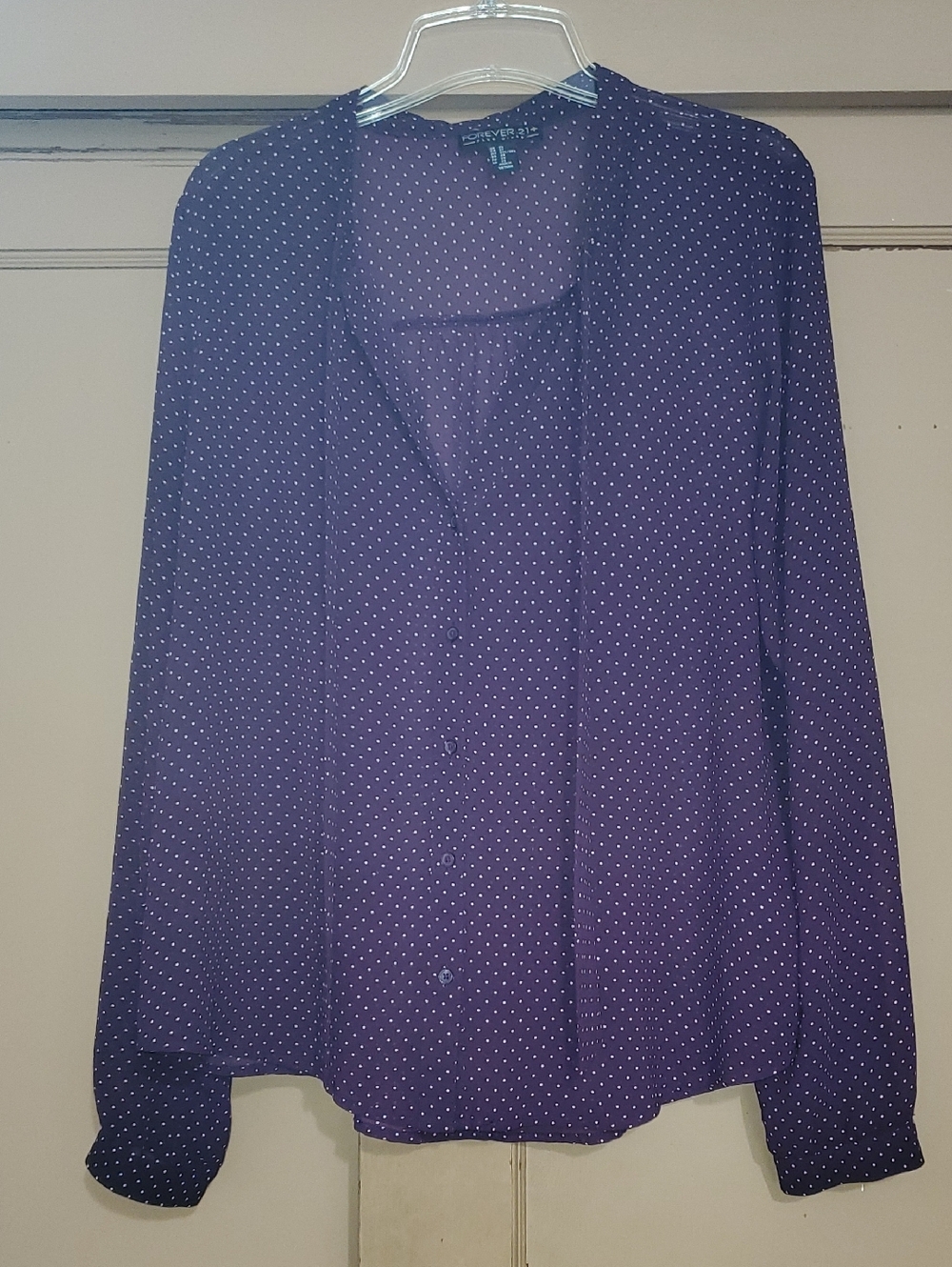 Forever 21 Navy Polka Dot Button-Front Blouse